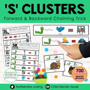 s cluster forward & backward chaining help sheets for speech therapy
