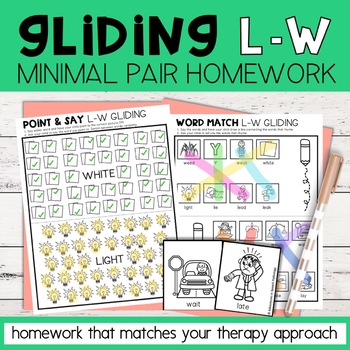 Gliding Minimal Pairs Homework | L-W Words | Speech Therapy