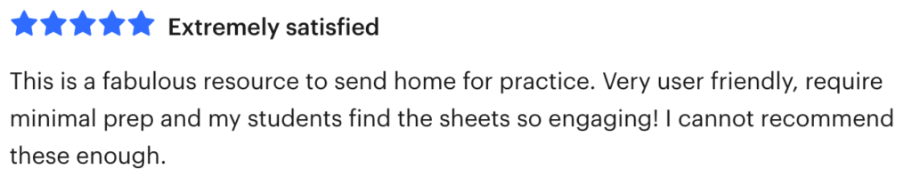 Positive review for a speech therapy resource