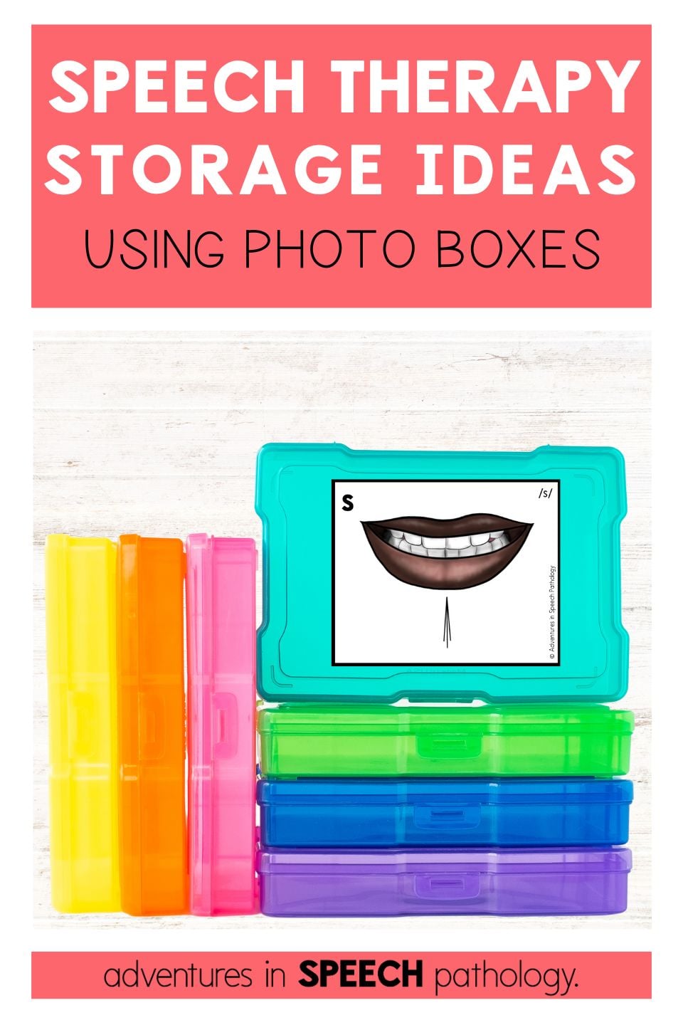 speech therapy storage ideas using photo boxes