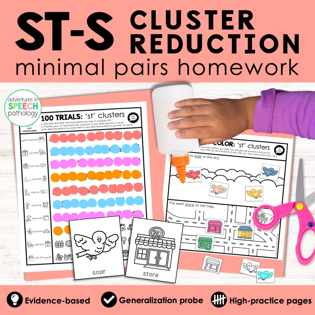 ST-S Blend Cluster Reduction Minimal Pairs Homework | Speech Therapy ...