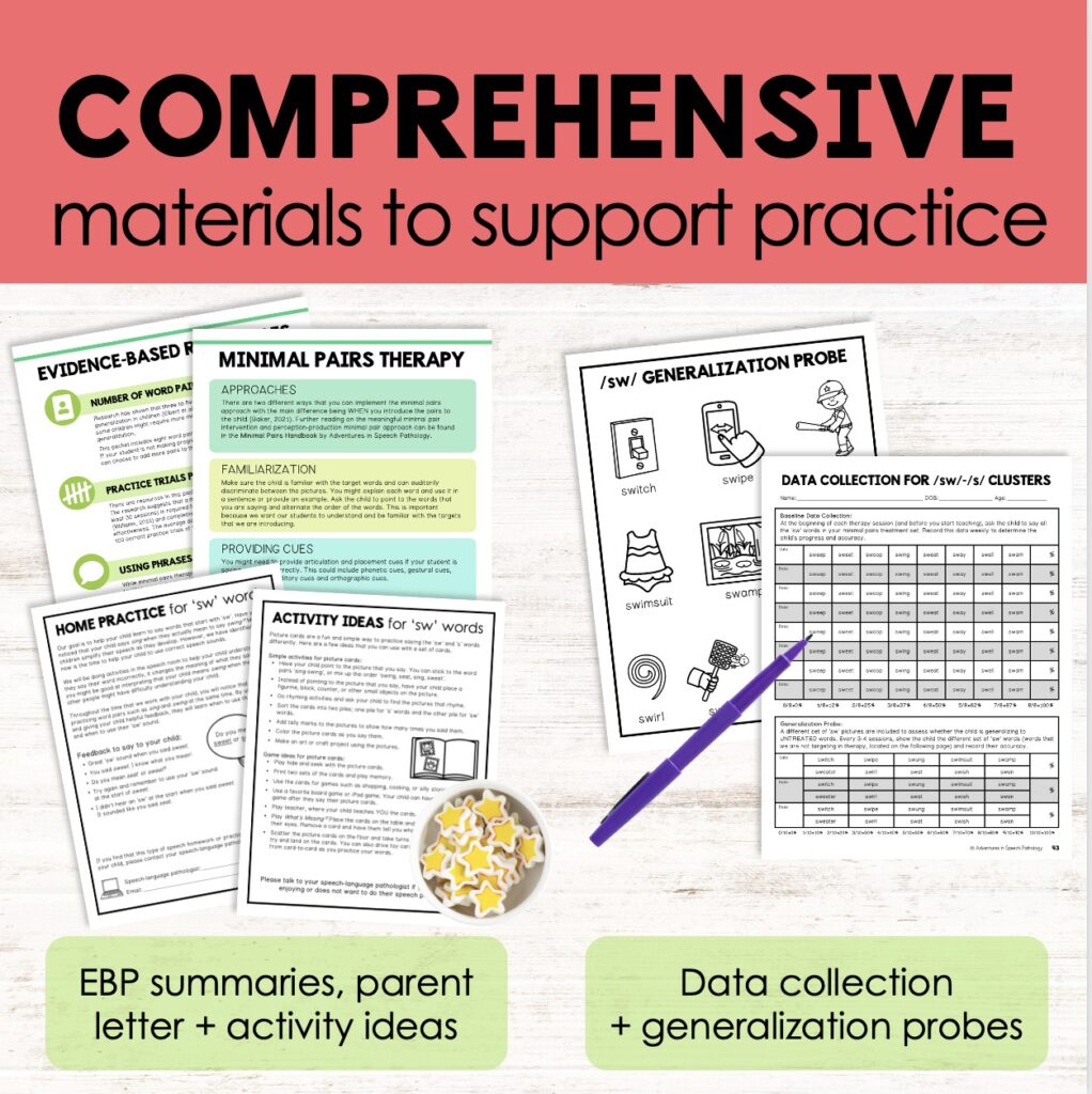 SW-S Blend Cluster Reduction Minimal Pairs Homework | Speech Therapy ...