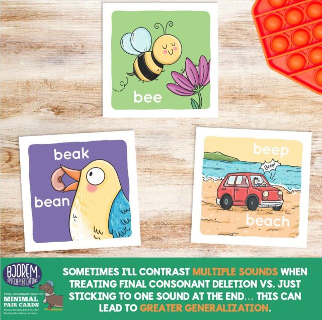 You know what I love about treating with final consonant deletion?

The options!!!

When I have a child who presents with final consonant deletion and they take my feedback well, are pretty resilient, and don’t give up when it’s hard…. I use multiple sound contrasts in therapy 💪🏻

CARDS: Final Consonant Minimal Pairs Deck available at Bjorem Speech @bjoremspeech 

#bjoremspeech #Adventuresinspeechpathology #slpath #speechsounddisorders #speechsounds #preschoolslp #earlyinterventionslp