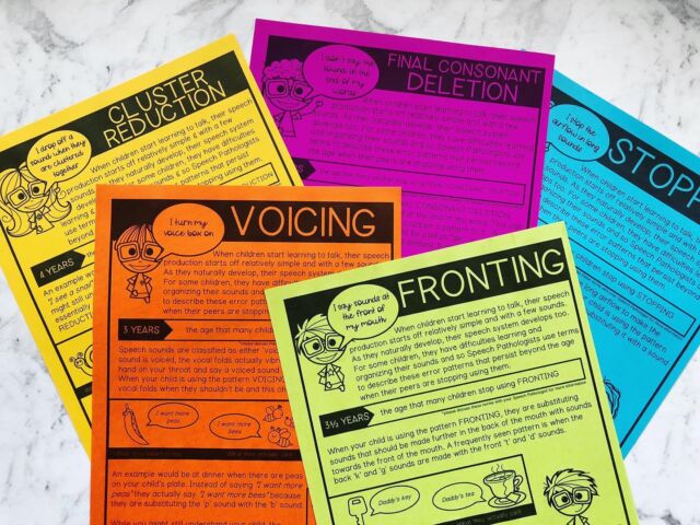 Looking for handouts? We have them to help explain:
👉🏼 phonological patterns
👉🏼 phonological intervention approaches

They can be helpful to explain in parent-friendly terms what we’re taking about in speech therapy 😉

#speechsounddisorders #speechtherapy #speechpath #earlyinterventionspeech #adventuresinspeechpathology