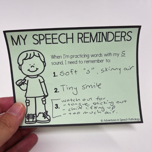 I have these (freely available) reminders on my speech desk so that when I’m “figuring out” the cues that are successful for my kids, I can write them down and send them home!

When parents use the same words and phrases, it can help a child be more successful in that early phase of therapy because we’re using consistent language! 

We ❤️ supporting SLPs and families!

#speechsounddisorders #speechdelaykids #articulationtherapy #adventuresinspeechpathology
