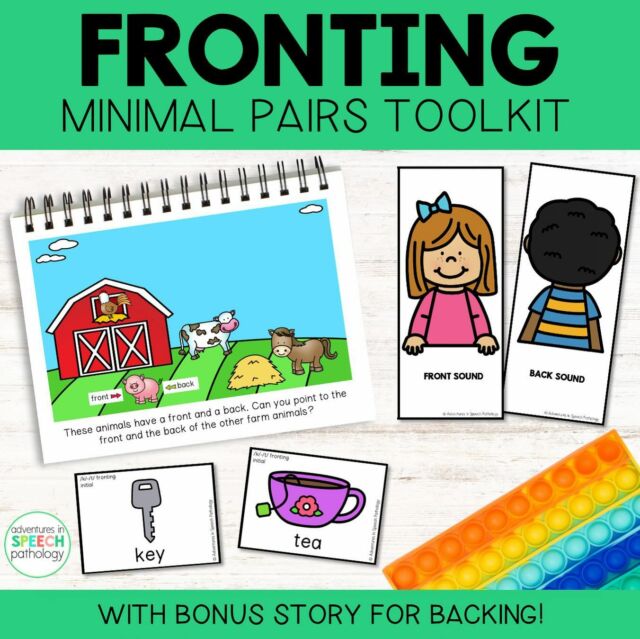 ✅ Did you know that our Fronting Minimal Pairs Toolkit is one of our top 5 best-sellers in our shop? 

SLPs love the story which introduces the concept of “front” and “back sounds”, the activity ideas to help you teach the rule, and the color + B&W minimal pair cards.

If you have a student who is fronting, check it out!

#speechdelaykids #speechsounds #speechsounddisorders #preschoolslp #schoolslp #adventuresinspeechpathology